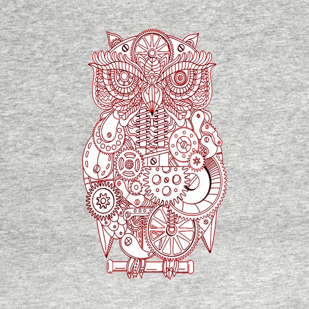 Cool Red Steampunk Owl For Owl Lovers by Atteestude